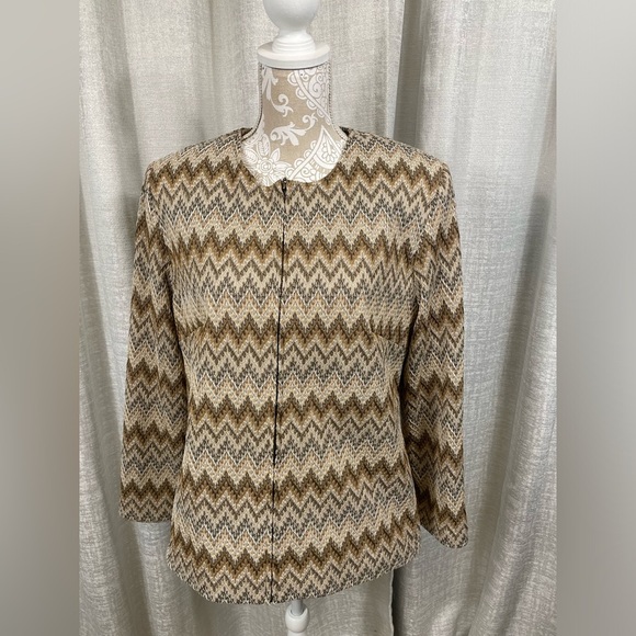 Alfred Dunner Chevron Blazer Jacket Women’s 14 Gold Metallic Accents - Picture 3 of 5